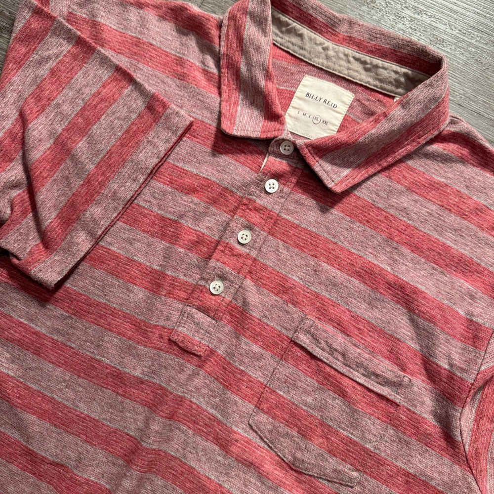 Billy Reid Polo Shirt Mens XL Striped Cotton Pocket Quiet Luxury Comfort Preppy